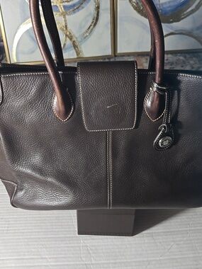 Dooney & Bourke Dark Brown Leather Satchel with Contrast Stitching